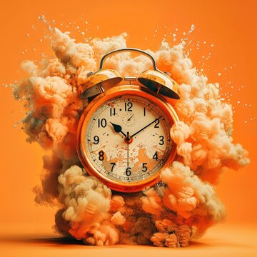 Vintage Clock Exploding in a Burst of Time and Color