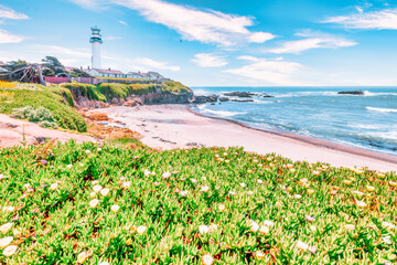 Pigeon Point Light Station on Highway 1 along the scenic Pacific coastline, of California
