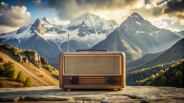 Vintage radio with mountains background, vintage, radio, mountains, background, retro, music, nostalgia