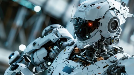 Fototapeta premium 3D render of anime robot, mono lens, military colors, highly detailed and futuristic