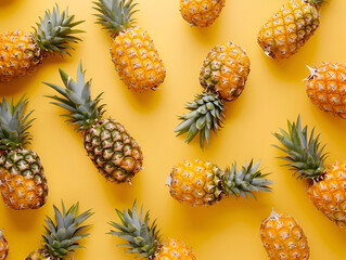 Fresh Pineapples on Yellow Background