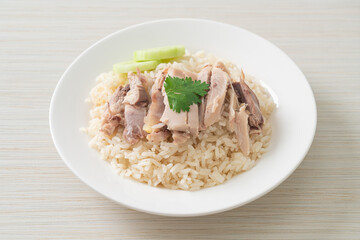Hainanese Chicken Rice or steamed rice with chicken