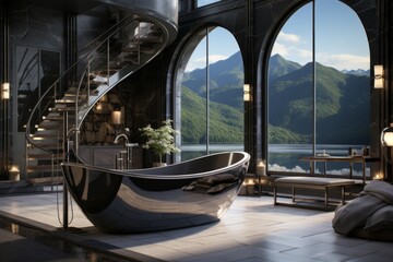 Modern Bathroom with Mountain View