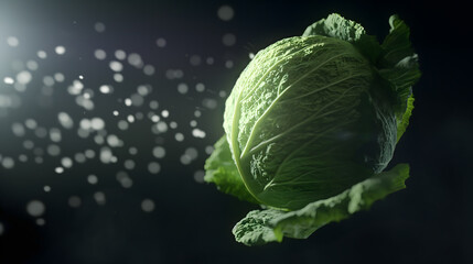 Fototapeta premium Fresh Cabbage with Water Droplets Under Mystical Lights