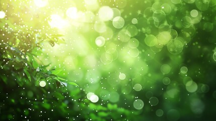 Green bokeh background with light dots creating a fresh and vibrant atmosphere