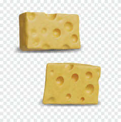 Realistic 3D vector cheese icon triangular