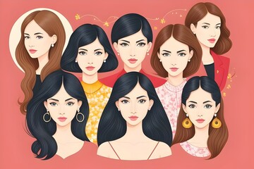  illustration of vector Women, girl, group, diversity, different races, collage, confidence, girl power, people, fashionable, human,  confidence, power, people, fashionable, human, empowerment
