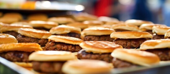 Close-up of a Row of Mini Burgers on a Tray