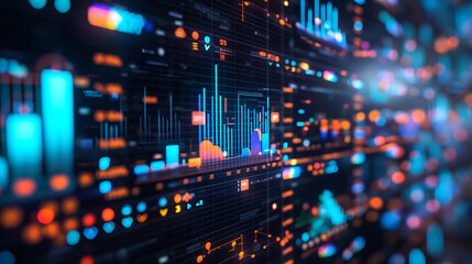Fototapeta premium Vibrant Data Visualization Displaying Graphs and Analytics in a Modern Digital Environment