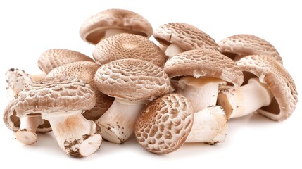 A pile of mushrooms with a white background