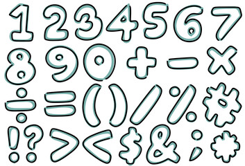 set of numbers and symbol  with pastel green border