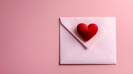 Envelope with red heart on pink background