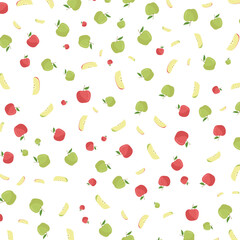 Hand drawn Red and Green Apple fruit pattern background vector design, flat illustration.