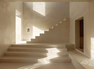 Minimalist White Staircase Interior Design with Sunlight