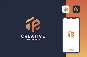hexagon p t logo design business brand inspiration