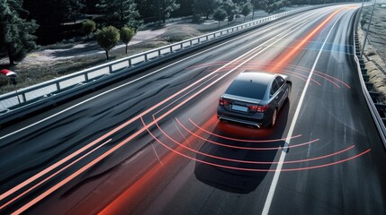 Car blind spot detection system illustrated, featuring outlined blind spot areas, informative and clear visualization