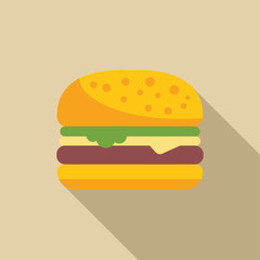 This colorful illustration of a burger features a sesame seed bun, juicy beef patty, cheese, and fresh toppings