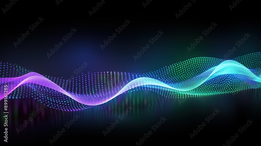 Wall mural ai artificial intelligence wave lines neural network purple blue and green light isolated on black b