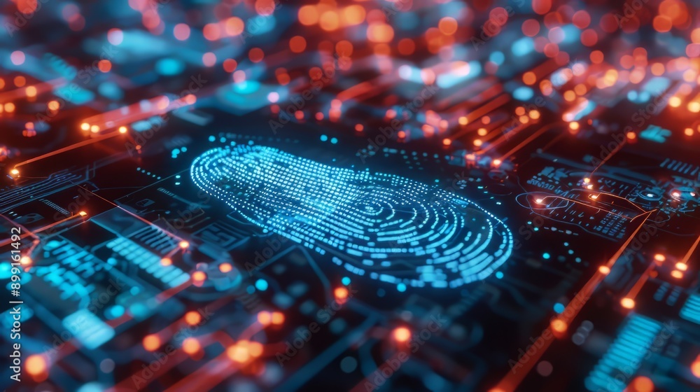 Poster digital fingerprint scan on circuit board