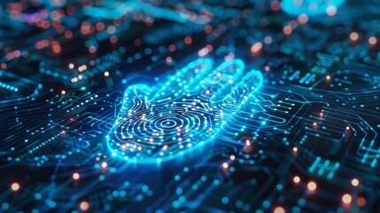 Fototapeta premium Digital Fingerprint on Circuit Board with Glowing Lines