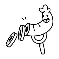 A doodle style icon of eating sausage on fork 

