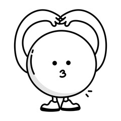 Kissing emoji making heart with arms, doodle style icon 

