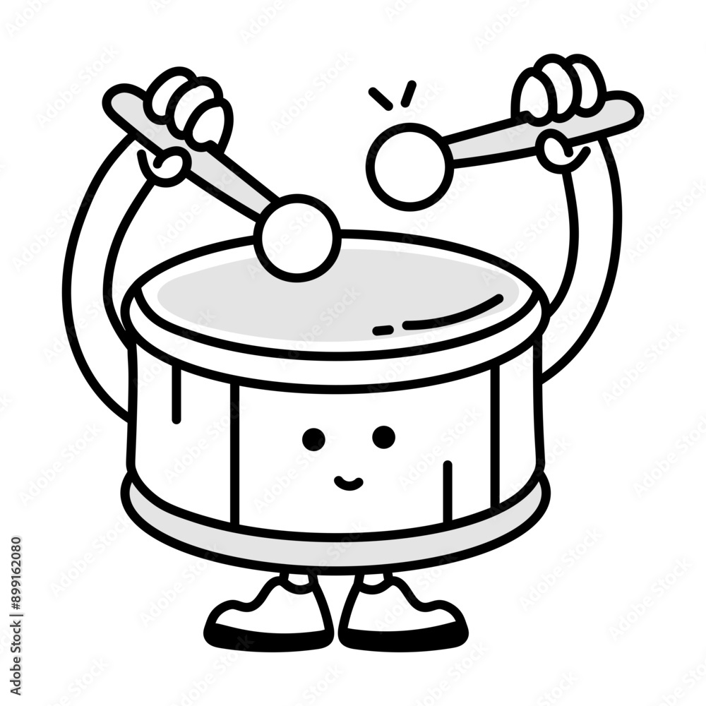 Poster cute doodle mascot of a playing drum