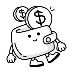 A hand drawn mascot of money wallet 

