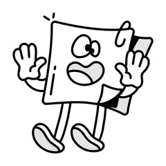 A doodle style icon of sticky note feeling scared 

