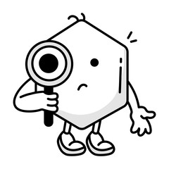 Cute mascot searching with magnifier glass, doodle icon 

