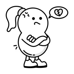 Cute doodle mascot of a heartbroken girl 

