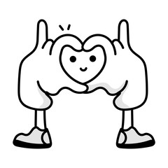 Cute doodle icon of making heart gesture 

