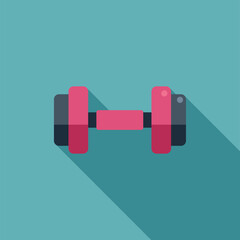 Pink dumbbell casting a long shadow over a turquoise background, perfect for fitness and exercise related designs