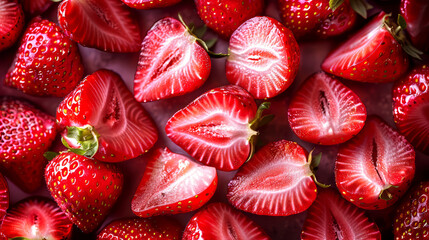 Strawberry background. Top view of fresh red strawberries on white background.