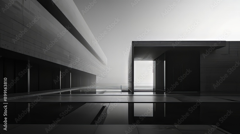 Poster minimalist modern architecture with reflective pool