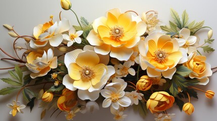 Fototapeta premium Paper Flower Arrangement in Yellow and White