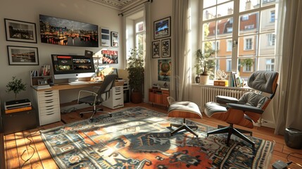 Obraz premium Modern Home Office with a View