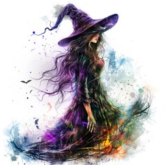 Obraz premium 4. A witch, Halloween symbol, fantasy illustration, vivid colors, isolated on white background