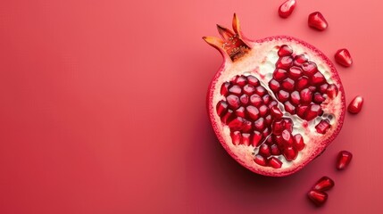 Half-cut pomegranate with seeds  deep red color