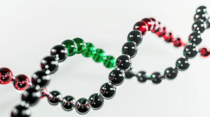 Obraz premium 3D model of a DNA double helix made from black and red pearls on a white background