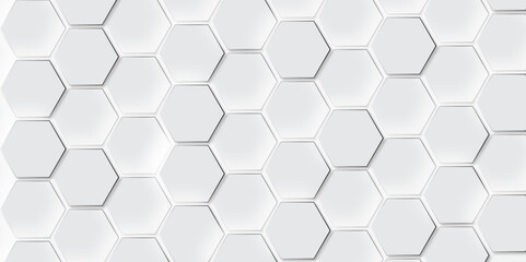 Abstract hexagon background. Futuristic abstract honeycomb mosaic white technology background. Surface polygon pattern with glowing hexagon paper texture vector grid tile and mosaic struct.