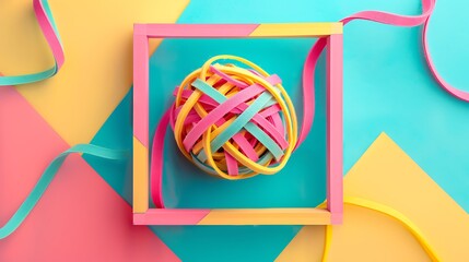 Rubber band ball with frame on a bright split tone background