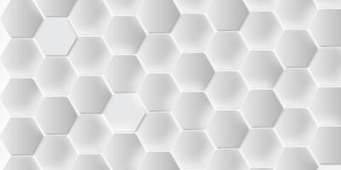 Fototapeta premium Abstract hexagon background. Futuristic abstract honeycomb mosaic white technology background. Surface polygon pattern with glowing hexagon paper texture vector grid tile and mosaic struct.