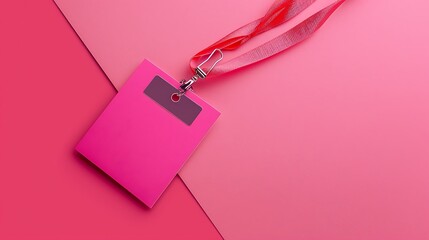 security badge lying on colorful pink background with blank