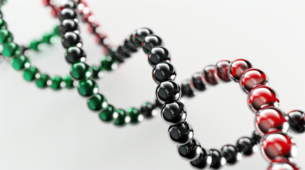 Obraz premium 3D model of a DNA double helix made from black and red pearls on a white background
