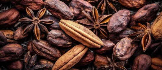 Fototapeta premium Star Anise and Dried Pods: A Close-Up on Brown Hues