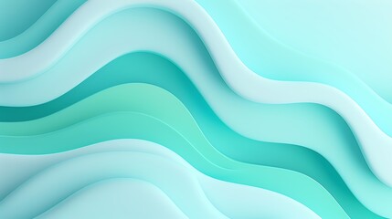 Fototapeta premium Fluid Waves in Tranquil Shades, a harmonious blend of soft turquoise and mint tones, evoking serenity and motion through gentle, flowing curves on a smooth surface.