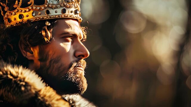 Cinematic shot of a king with a crown
