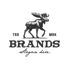 vintage logo moose animal hand drawn vector template illustration