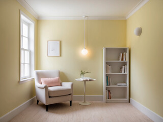 Fototapeta premium Serene Cozy Reading Nook in Pastel Yellow